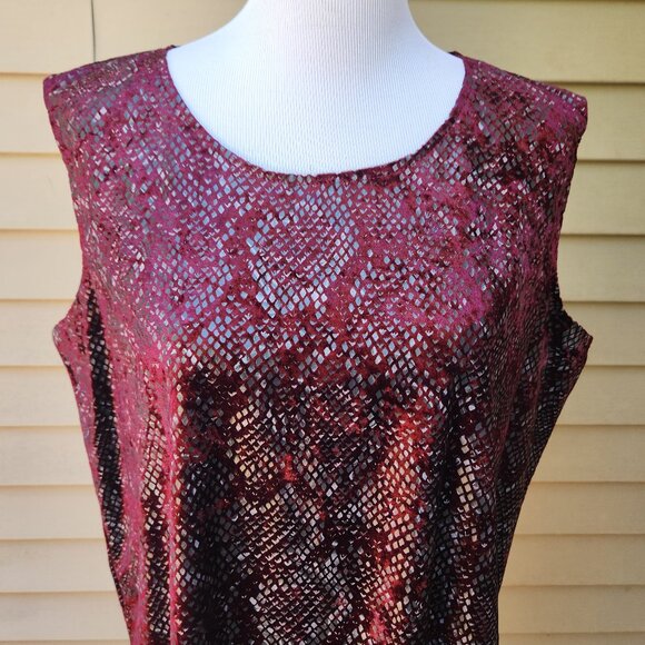 Graver Studio Plus Shell Blouse Burgundy Snakeskin Print Textured Dressy - Picture 4 of 12